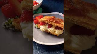 Easy and delicious summer dessert  Strawberry and Raspberry Mille Feuille Recipe in description 🍓 [upl. by Aynna]