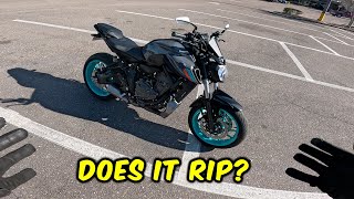 2023 Yamaha MT07 Test Ride And Stunts [upl. by Iamhaj]