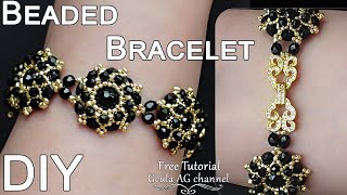 Beaded Bracelet with Bezeled Beads DIY Beginners Tutorial Jewelry Making [upl. by Nylsej816]