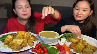 सोफपांलुगो सागपिडालु mix दाल pork gravy mukbang [upl. by Far164]