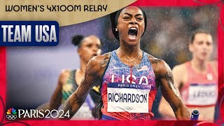 ShaCarri Richardson runs a SCORCHING anchor leg to clinch 4x100m gold for USA  Paris Olympics [upl. by Adnilemreh339]