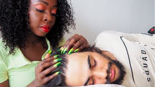 ASMR Pampering My Husbands Head 😴  NitpickingParting ScratchingBrushingHairplayHead Massage [upl. by Anthony25]