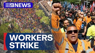 Tens of thousands of workers strike in CFMEU protest  9 News Australia [upl. by Wakeen]