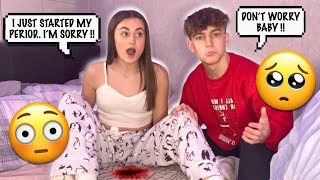 PERIOD PRANK ON MY BOYFRIEND CUTE REACTION [upl. by Ylesara]