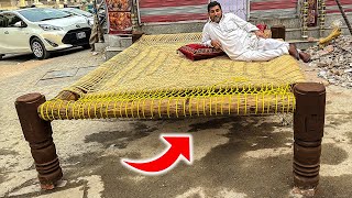 Amazing Technique of Weaving a Cot  Wonderful Designed Nylon Rope Cot Weaving  Amazing Skills [upl. by Malda]