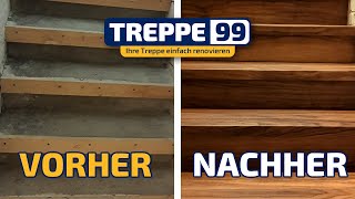 Treppenverkleidung Alte Treppe sanierenrenovieren mit dem Treppe99System aus Vinylboden [upl. by Refenej]