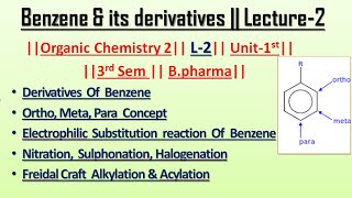 Chemical reaction of Benzene  Derivatives of benzene  L2  Unit1  POC2  Carewell Pharma [upl. by Nyllewell]