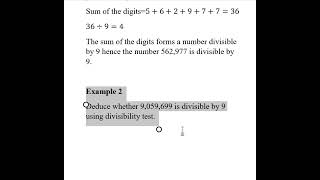 DIVISIBILITY TEST FOR 9 maths exam math mathematics [upl. by Ahsatsana]