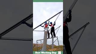 Best working day 2139 Transmission line support installation process [upl. by Wynne]