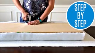 How to Make a No Sew Bench Cushion  DIY Upholstered Bench Seat [upl. by Segalman996]