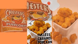 Cheesy Caramel Puffcorn hulless NoKernels popcorn recipes [upl. by Yrrum849]