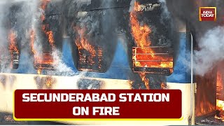 Secunderabad Station Protest Over Rs 20 Crore Damages Reported Entire Train Set On Fire [upl. by Ert]