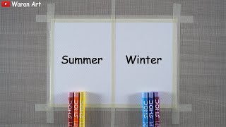 How to draw Summer and Winter scenery  Oil Pastel Drawing  Oil Pastel Drawing for Beginners [upl. by Urbannal]