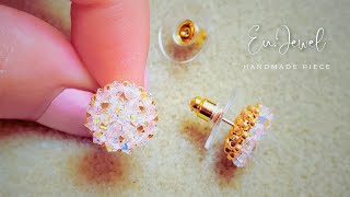 악세사리 제작 How to bead a simple but elegant stud earrings✨ ピアスポストに直接編みつけて作るビーズスタッドピアス🪡 심플 반짝 비즈귀걸이 🤩 [upl. by Jamil374]