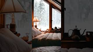 The blizzard is raging outsideThe inside of the cabin is warm and cozy ambience snowstorm winter [upl. by Karry]