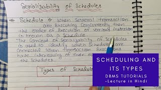 Lec  43  Explain Scheduling in DBMS  Serializability of Schedule  Types of Schedules in Hindi [upl. by Anerol295]