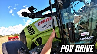 POV Claas Axion 870 driving with GPS w Amazone centaur 4002 [upl. by Marthena]