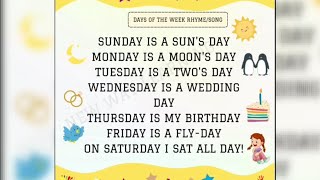 Sunday is suns day Monday is moons day Days of the week song New  English Animated For kids [upl. by Castara]