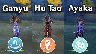 Ayaka vs Ganyu vs Hu Tao  who is the best DPS gameplay comparison  Genshin Impact [upl. by Yadnil]