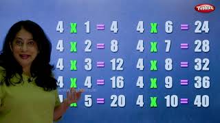 Table of 4 in English  4 Table  Multiplication Tables in English  Learning Video  Pebbles Rhymes [upl. by Annayad690]