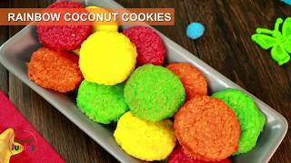 Rainbow Cookies for Kids l Coconut Cookies Recipe by SooperChefJunior [upl. by Thorncombe602]