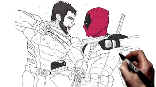 How To Draw Deadpool vs Wolverine  Step By Step  Deadpool 3 [upl. by Eycal]