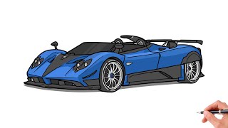 How to draw a PAGANI ZONDA HP BARCHETTA  drawing pagani roadster 2017 sports car step by step [upl. by Haldas]