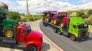 Colors TRACTOR Transportation on Truck Cartoon for Kids [upl. by Maclean845]