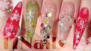 クリスマスネイル🎄冬ネイル💅インクリキッドネイル🤍キラキラネイル☃️チェックネイル🦙チップで長さ出しからネイルデザインまで [upl. by Llerrehc]