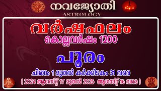 പൂരം  POORAM  വർഷഫലം കൊല്ലവർഷം 1200  NAVAJYOTHI ASTROLOGY  ചിങ്ങം 1  കർക്കിടകം 31 [upl. by Maude]