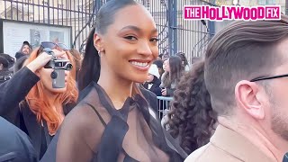 Jourdan Dunn Speaks On Victoria Beckhams Fashion Show While Exiting The Event In Paris France [upl. by Imis793]