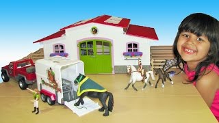 Schleich Horse Club Stable Riding Center and Pickup Truck Video for Children [upl. by Aneeh851]