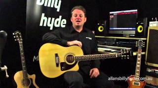 Epiphone® AJ220SCE Solid Top Cutaway AcousticElectric Guitar Natural Overview [upl. by Appilihp]