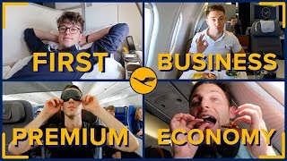 Flying With LUFTHANSA In All Four Classes First Class Business Premium amp Economy [upl. by Anaeirb]