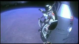 Red Bull Stratos  Skydiver Felix Baumgartner breaks sound barrier with world record free fall [upl. by Pestana]