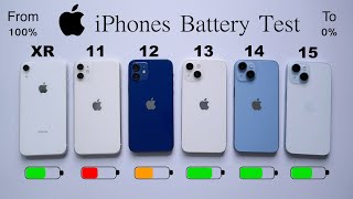 iPhone 15 vs 14 vs 13 vs 12 vs 11 vs XR Battery Test 100 To 0  iOS 17 Battery Test HINDI [upl. by Dennie330]