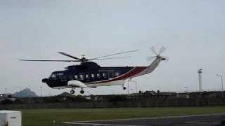 British International Helicopter taking off Penzance for Scilly Isles close up  Sikorsky S61 [upl. by Cheffetz957]