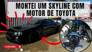 SKYLINE R34 COM MOTOR TOYOTA 1JZ SWAP DE MOTOR FEITO AQUI NO BRASIL BY HASHILOKO [upl. by Staffard]