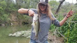 Cibolo Creek Texas Bass fishing with Kenzie [upl. by Aisetra742]