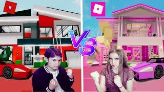 🌸24 HORAS de COLOR ROSA VS ROJO en BROOKHAVEN Competencia con mi PRIMO en ROBLOX [upl. by Amalia]