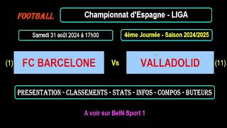 FC BARCELONE  VALLADOLID  4ème journée  Liga  Match football saison 20242025 [upl. by Aikemat]