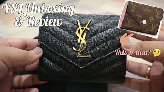 Saint Laurent Monogram Trifold Wallet Unboxing amp Review  LV Victorine look a like  How I pack  PH [upl. by Amikehs895]