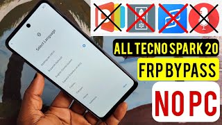 Tecno Spark 20 20c 20 Pro Frp Android 13  Tecno BG7n KJ5 Google Account Remove  Without Pc [upl. by Odoric672]