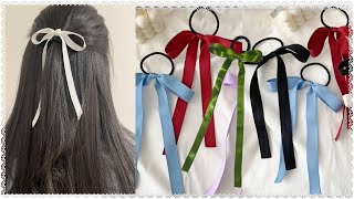 How to make long ribbon hair tie✨How to tie hair bow✨Diy satin hair bow [upl. by Tiphane583]