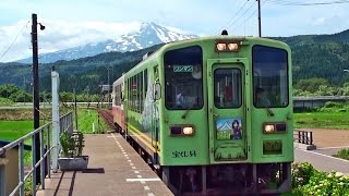 【まごころ列車・ゆりてつ号】鳥海山をバックに。由利高原鉄道、鳥海山ろく線、羽後本荘行。久保田駅 [upl. by Airotna]