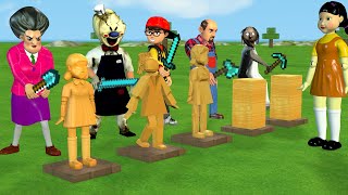 Scary Teacher 3D vs Squid Game Help Herobrine Nick Break Wooden Blocks Create Statue Squid Game Doll [upl. by Yerot]