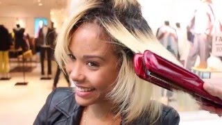 🎀💛 Comment lisser des cheveux frisés avec le lisseur LLISS Titanium Gold  démo live sur stand [upl. by Deppy]