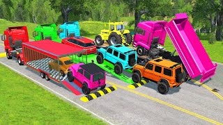 TRANSPORTING PIXAR CARS amp FRUITS WITH COLORED amp JOHN DEERE vs CLAAS vs TRACTORS  BeamNGdrive 962 [upl. by Willem]