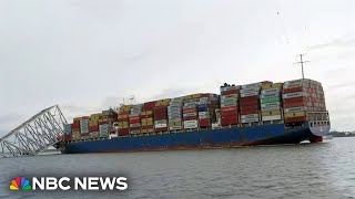 First closeup look at container ship that crashed into bridge [upl. by Alfredo222]