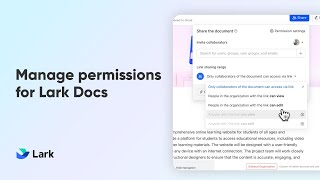 Lark 101  Manage permissions for Lark Docs [upl. by Cherey778]